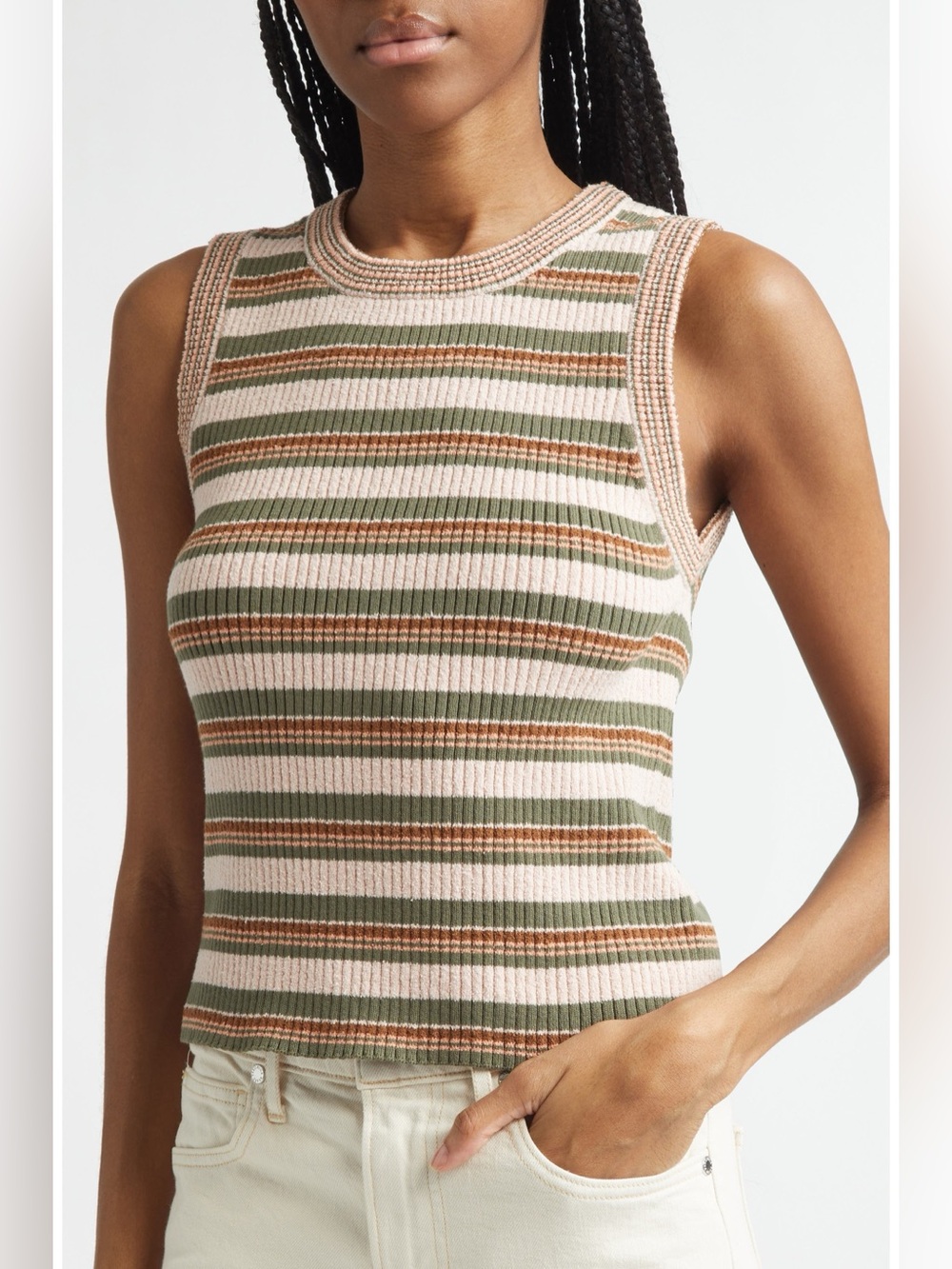 Veronica Beard Jerrell Stripe Stretch Cotton Rib Tank Top
